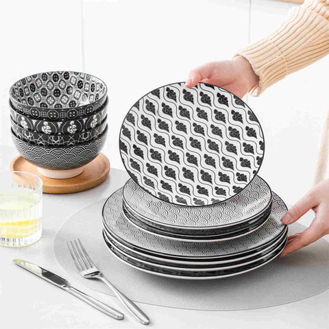 Asian Inspired Japanese Style Haruka 12 Piece Porcelain Dinnerware Set with Bowls-vancasso