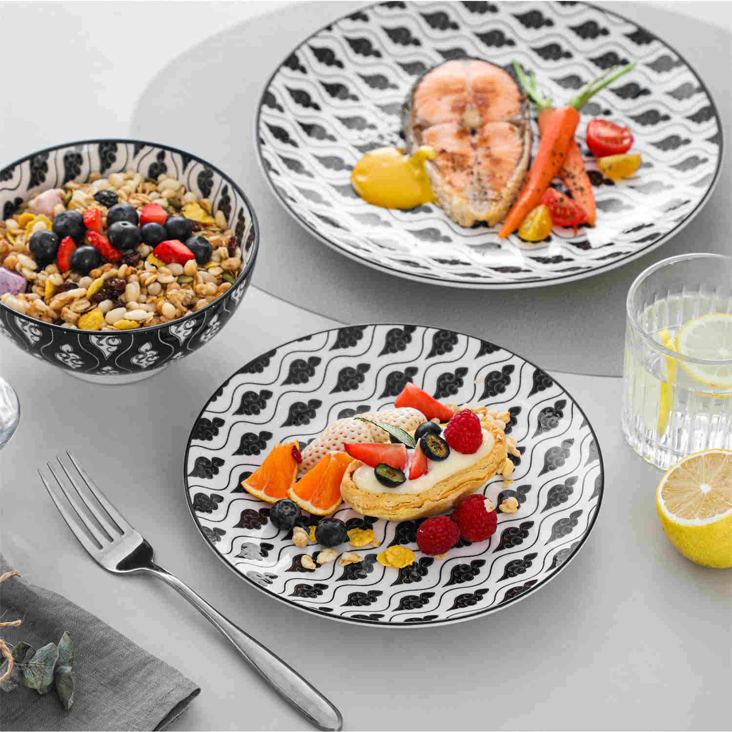 Asian Inspired Japanese Style Haruka 12 Piece Porcelain Dinnerware Set with Bowls-vancasso