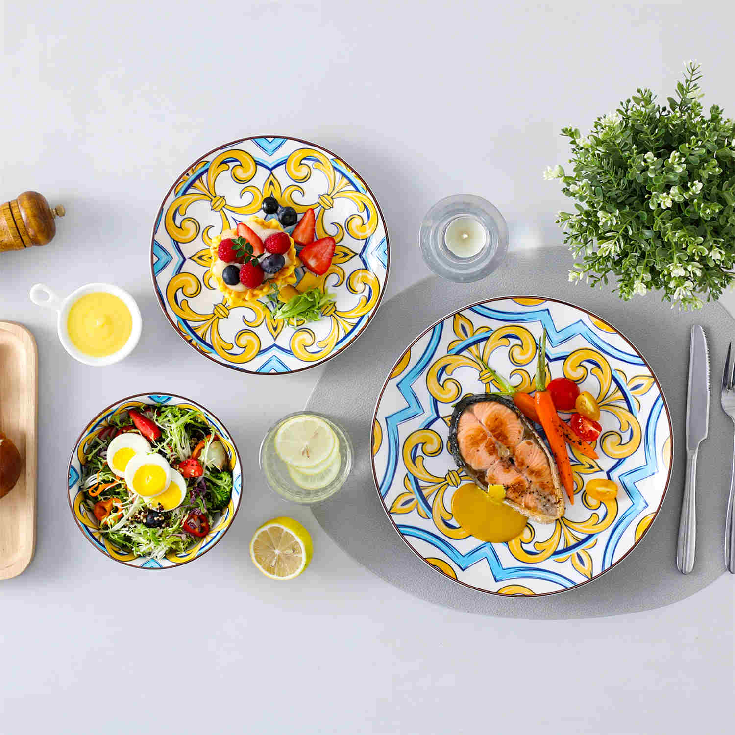 Boho Chic Jasmin 12 Piece Porcelain Round Dinnerware Set with Bowls-vancasso