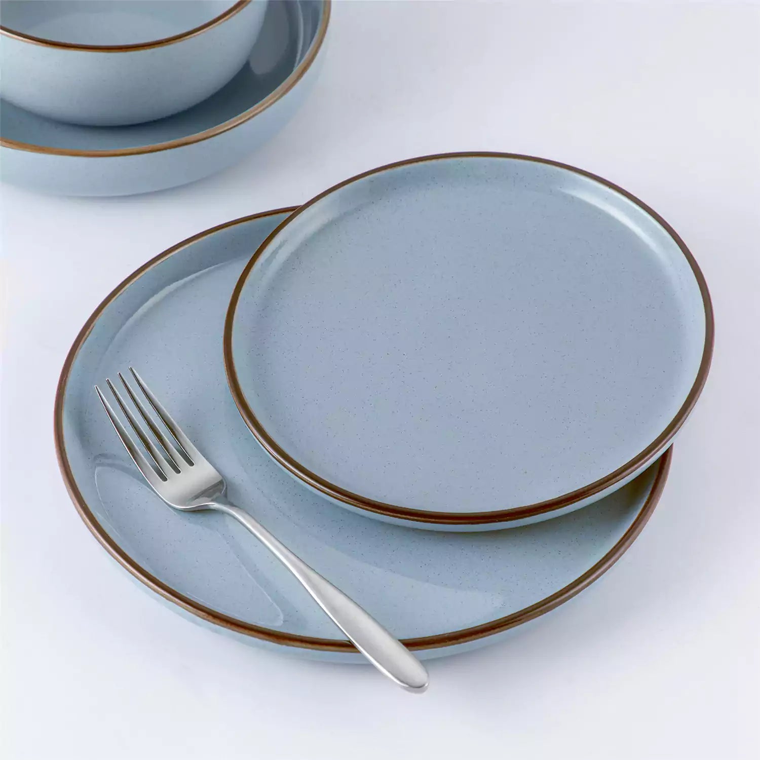 Loire 16-Piece Stoneware Dinnerware Set With A Refined Speckled Glaze And Earthy Brown Trim Ideal For Everyday Meals or Casual Gatherings - Blue