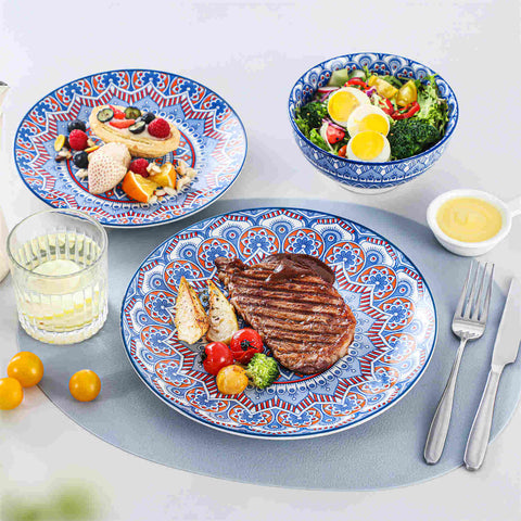 Boho Chic Multicolor Mandala 12 Piece Porcelain Dinnerware Set with Bowls and Plates-vancasso