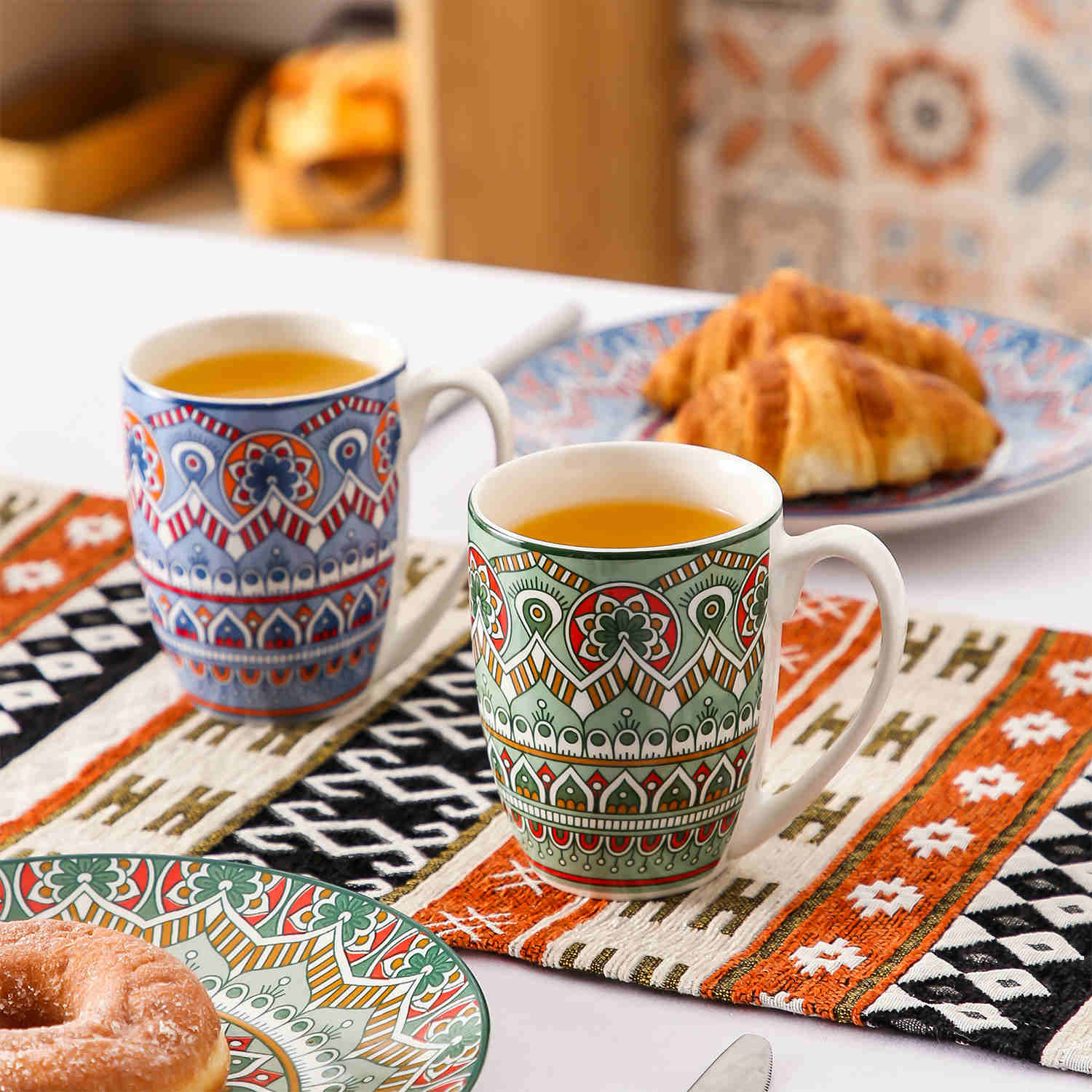 Boho Chic Refined Porcelain Mugs Set of 4 in Assorted Color-vancasso