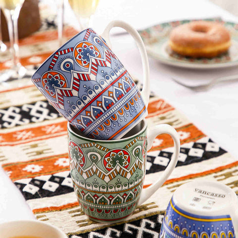 Boho Chic Refined Porcelain Mugs Set of 4 in Assorted Color-vancasso