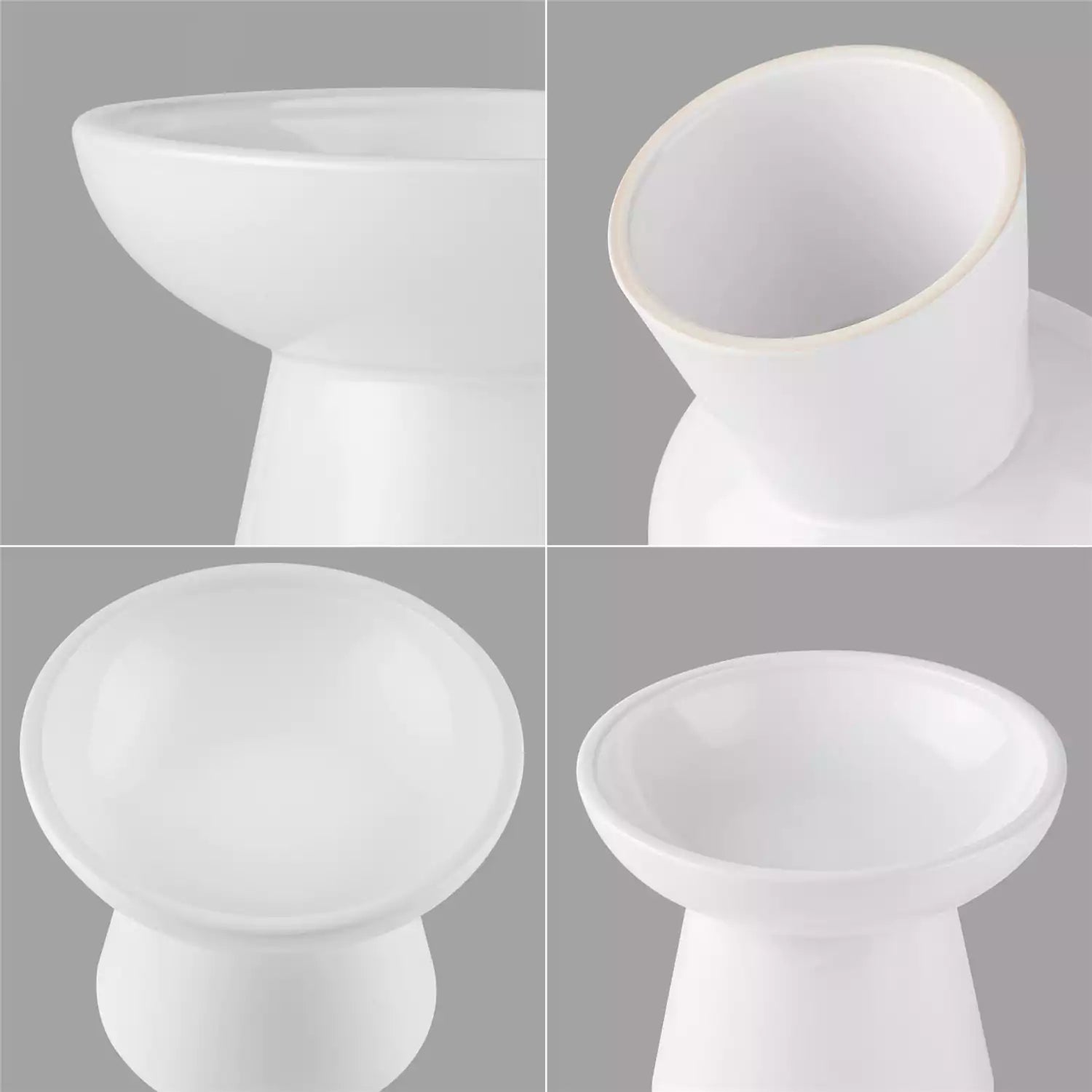 Elevated Cat Bowl Set With Stoneware Shallow Water Bowl And Deep Food Bowl - Designed For Comfortable And Mess-Free Feeding - White