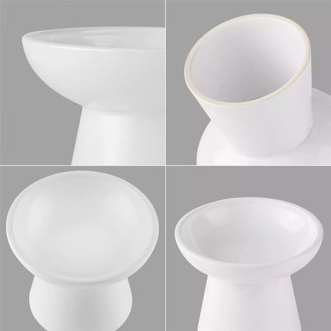 Elevated Cat Bowl Set With Stoneware Shallow Water Bowl And Deep Food Bowl - Designed For Comfortable And Mess-Free Feeding - White