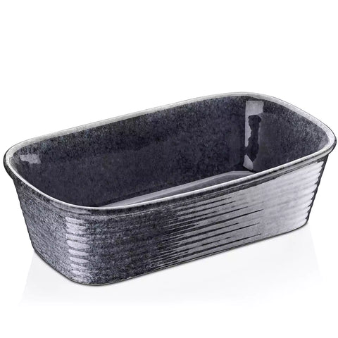 Presti rectangular bread baker in deep blue with a subtle rim pattern - glossy finish - perfect for baking bread with a stylish touch-vancasso