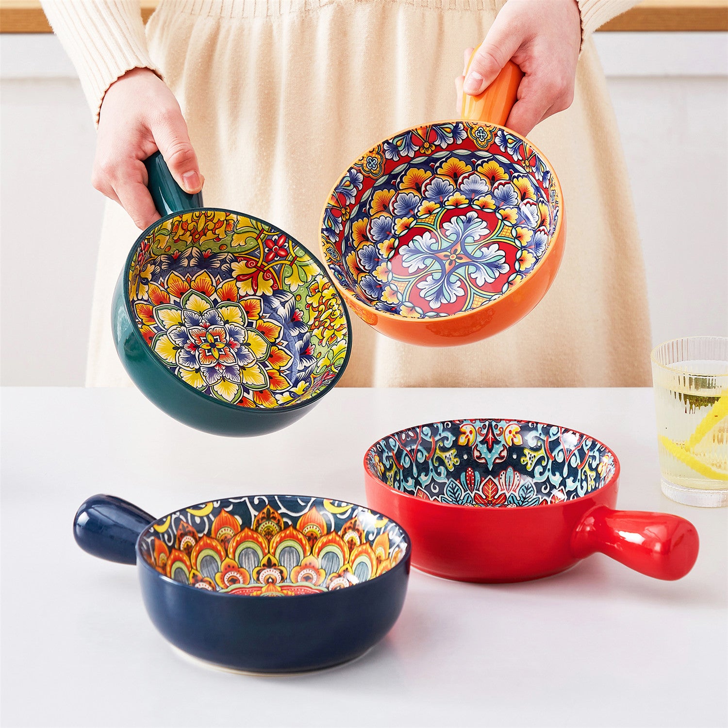 Simi Set Of 4 Soup Bowls With Handles - Perfect For Serving Soups And Stews With Ease And Style.