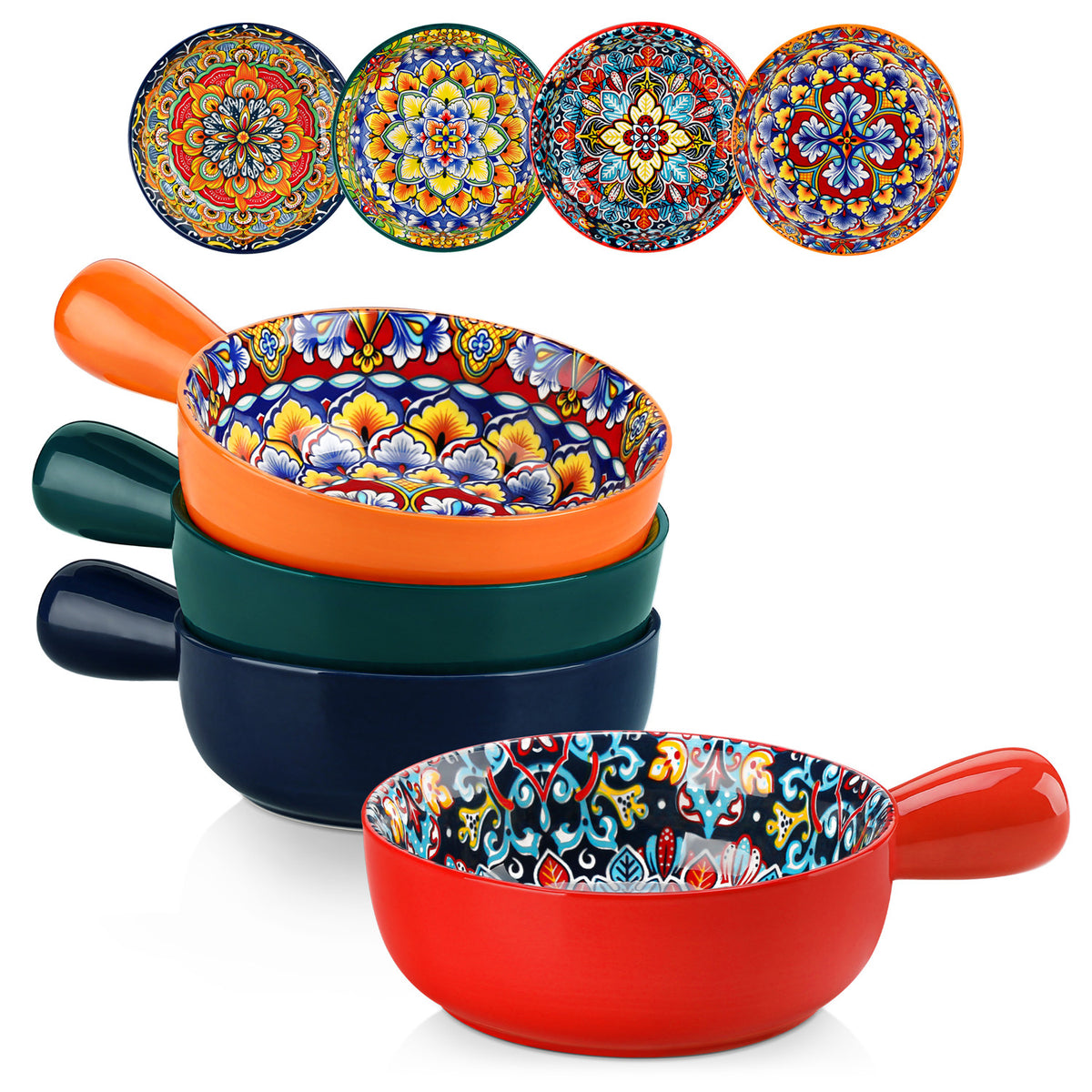 Simi Set Of 4 Soup Bowls With Handles - Perfect For Serving Soups And Stews With Ease And Style.
