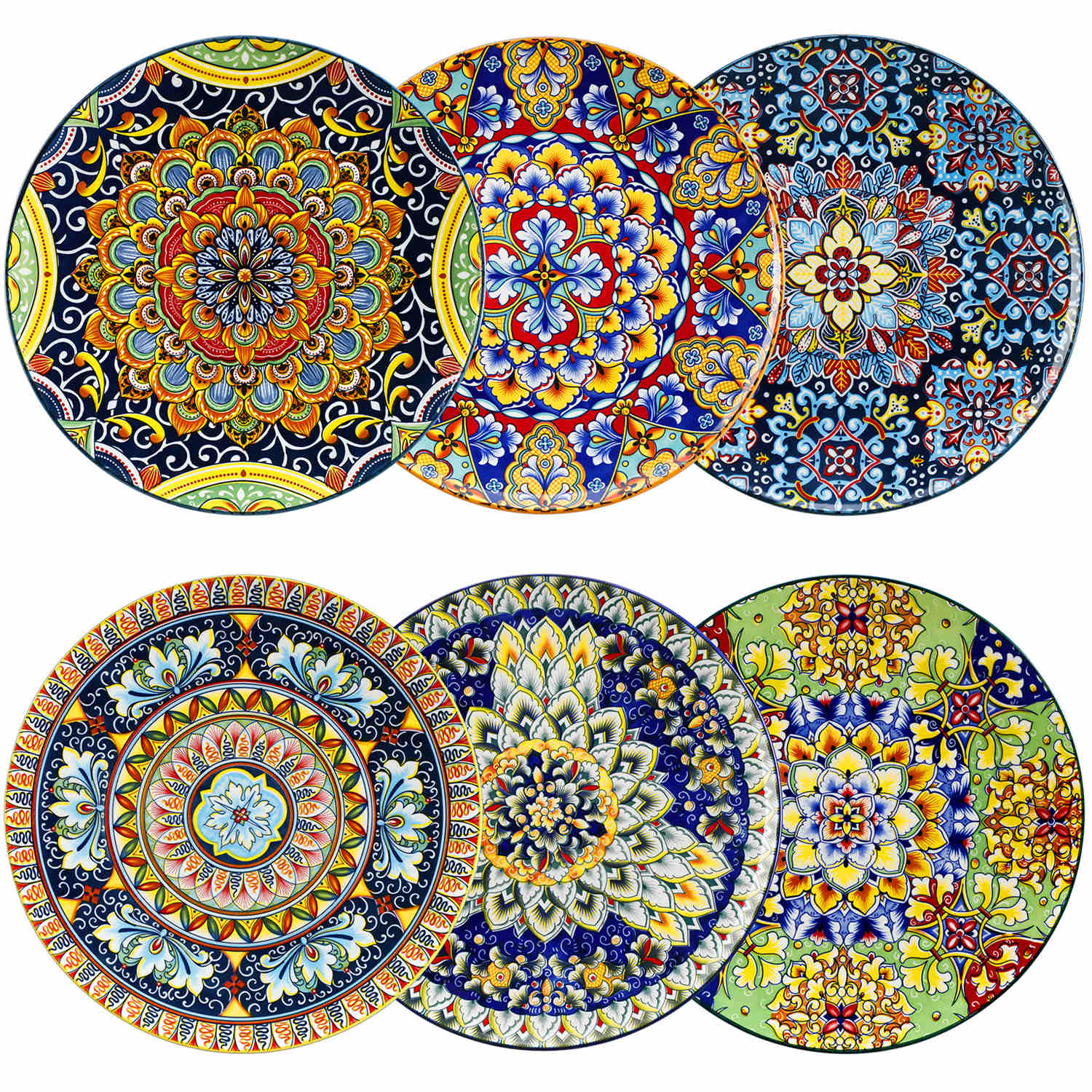 Boho Chic Simi Porcelain Dinner Plates Set of 6 with Vibrant Pattern-vancasso