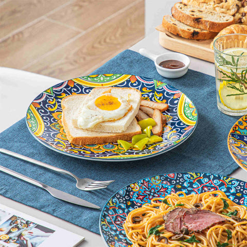 Boho Chic Simi Porcelain Dinner Plates Set of 6 with Vibrant Pattern-vancasso