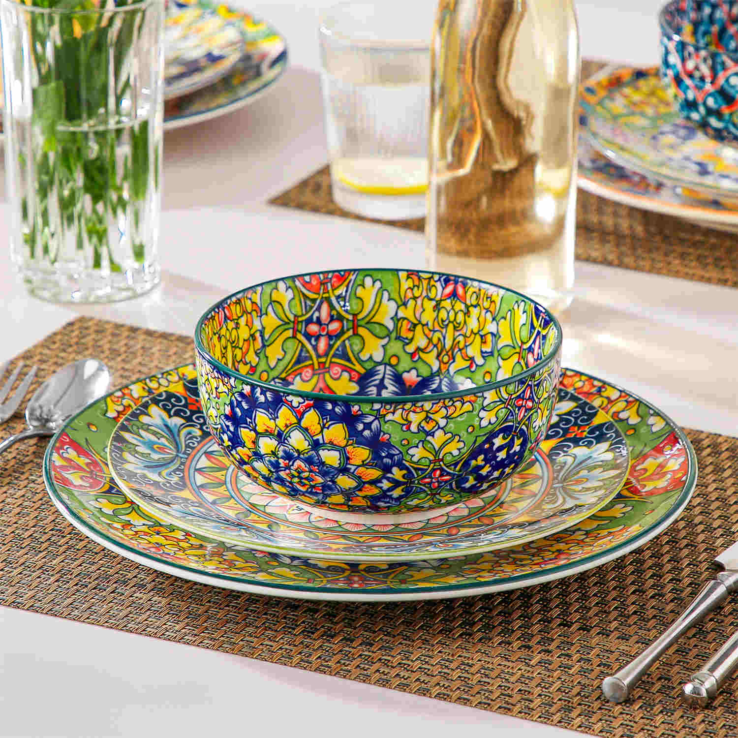The Simi Set of 6 Double-Sided Stoneware Bowls by vancasso features a stylish boho chic design in assorted colors