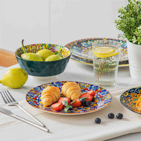 Boho Chic Simi Porcelain Salad Plates Set of 6 with Vibrant Pattern-vancasso