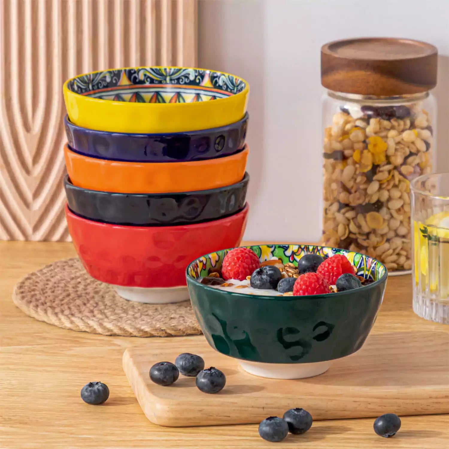 Set Of 6 Bohemian-Style Porcelain Mini Cereal Bowls - Perfect For Serving Cereal or Snacks or Desserts.