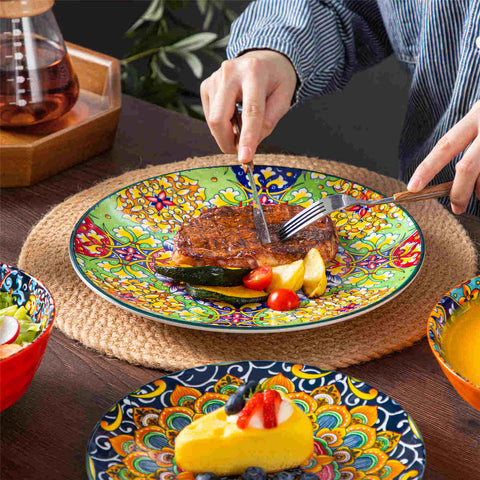 Boho Chic Simi 16-Piece Porcelain Dinnerware Set in Assorted Colors with Embossed Cereal Bowls