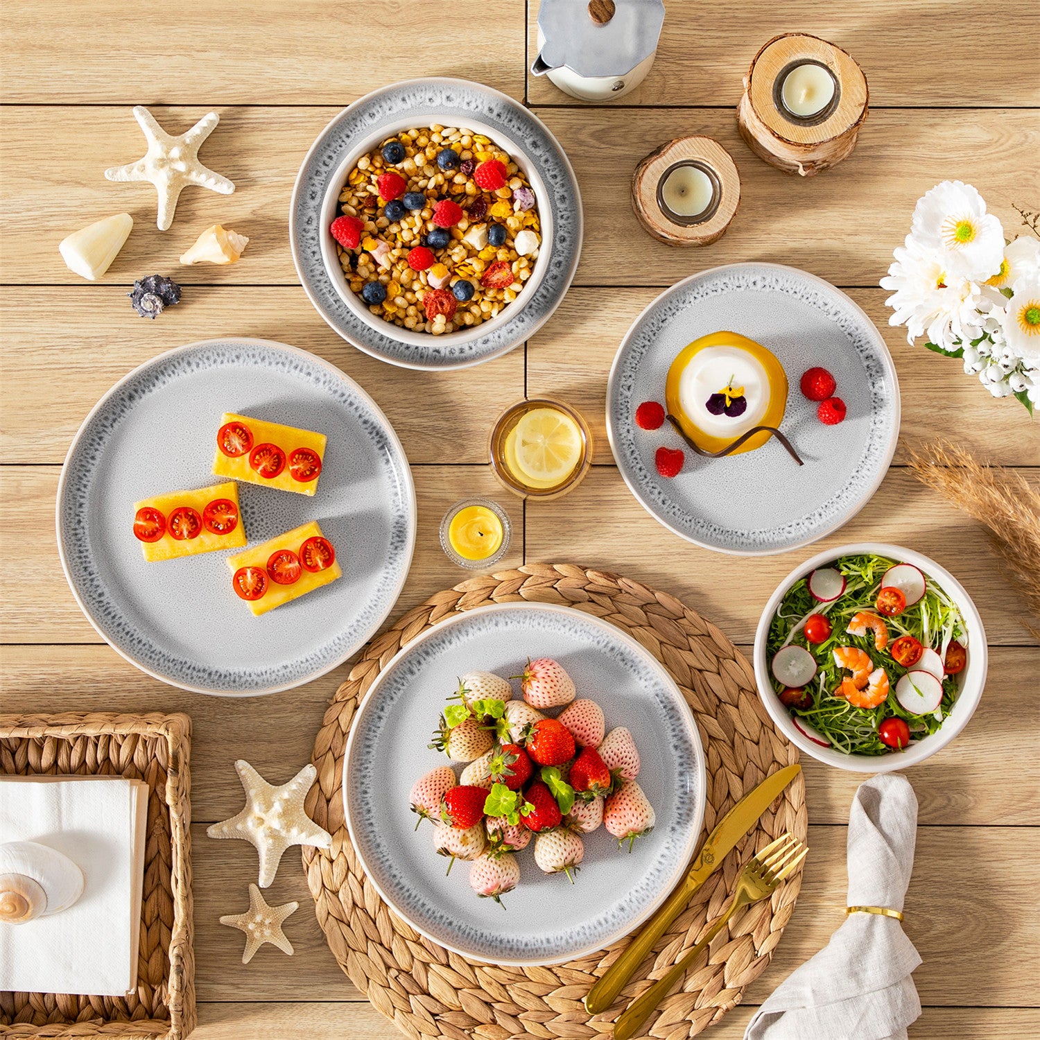 The Snow 18-Piece Dinnerware Set Includes Plates And Bowls To Create A Classic And Elegant Table Setting - Beige