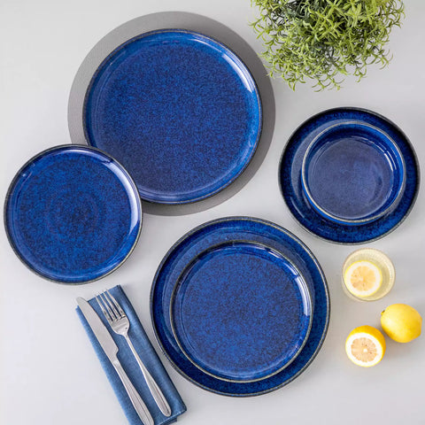 Starry Lipped-Edge 12-Piece Stoneware Dinnerware Set Featuring A Unique Starry Design And Functional Lipped Edges - Blue