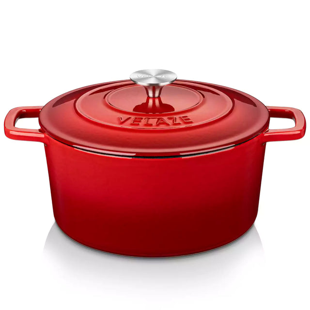 Velaze 5L Emaillierter runder Dutch Oven aus Gusseisen mit Deckel