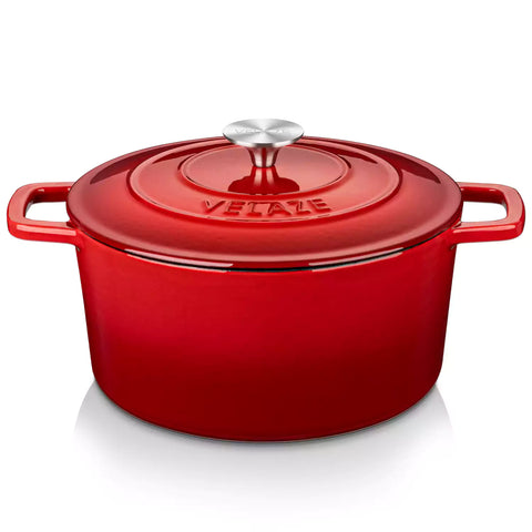 Velaze 6qt Enameled Cast Iron Round Dutch Oven With Lid - Featuring A Durable Enamel Finish - Ideal For Slow Cooking - Baking - And Braising - Red