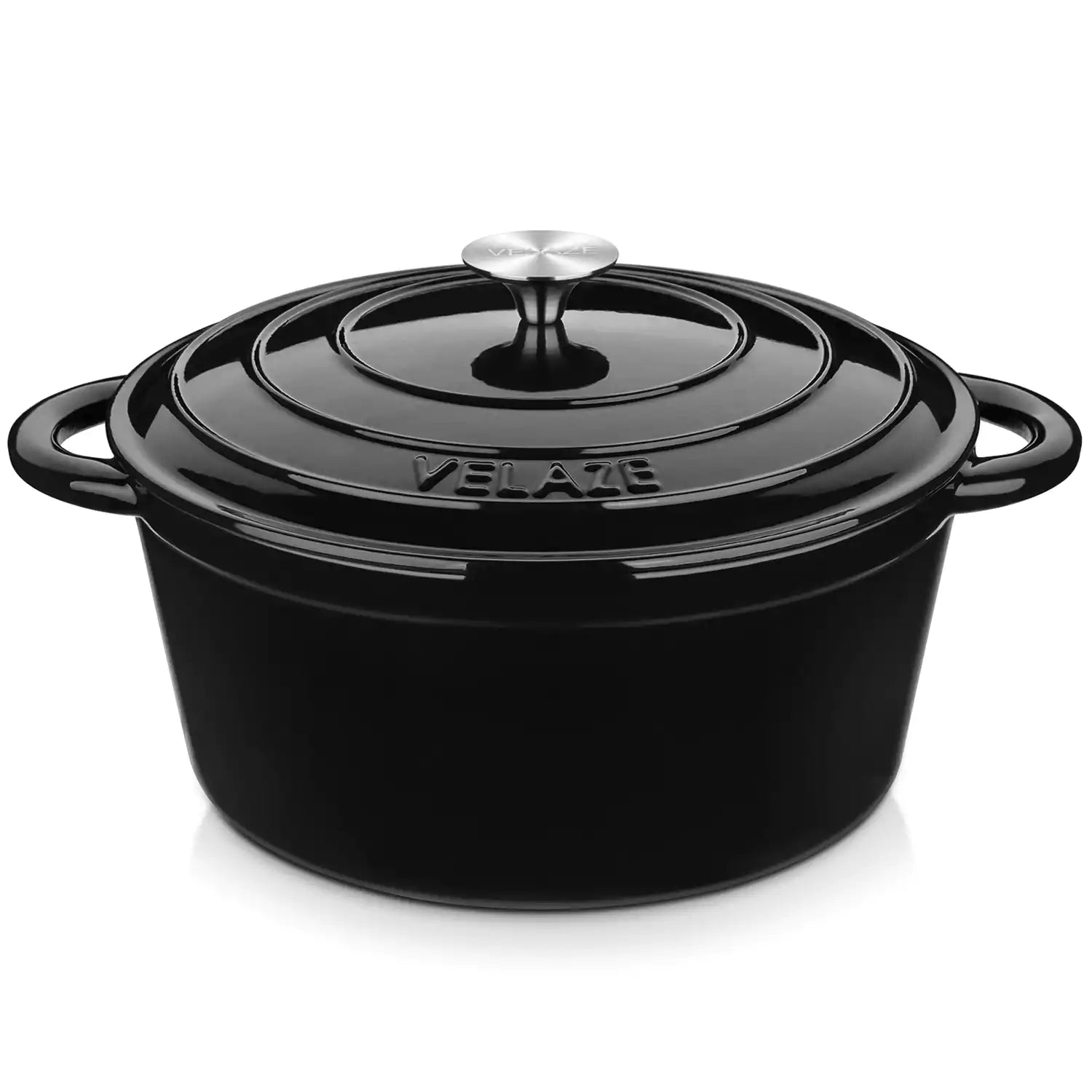 Velaze Six and a Half Quart Enameled Cast Iron Dutch Oven Ideal For Roasting Stewing With A Lid For Superior Heat Retention - Black