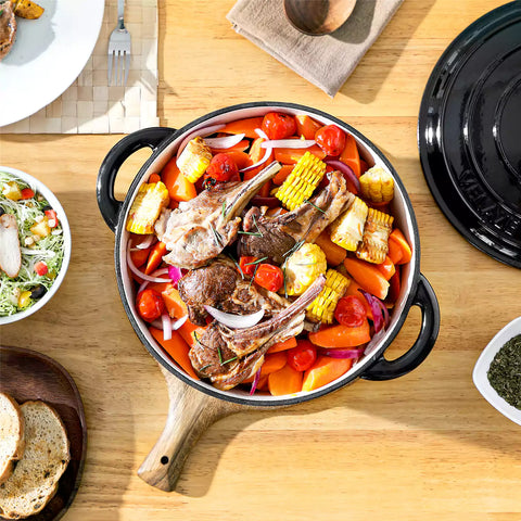 Velaze Six and a Half Quart Enameled Cast Iron Dutch Oven Ideal For Roasting Stewing With A Lid For Superior Heat Retention - Black