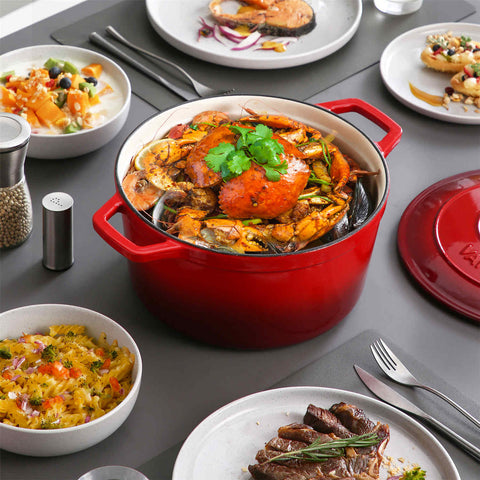 Red 7.5QT Enameled Cast Iron Round Dutch Oven, Durable Cast Iron Cookware For Even Heat-vancasso