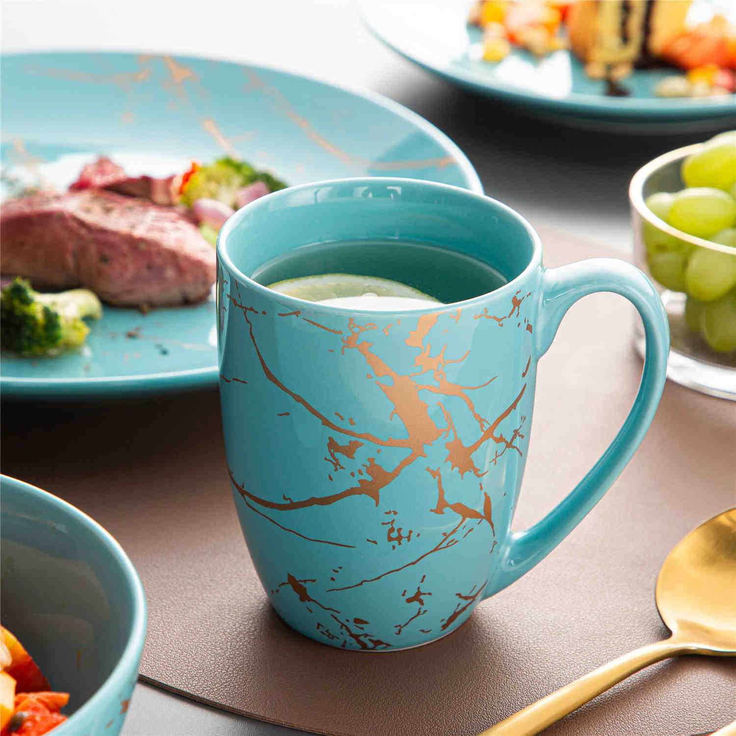 Lovecasa 16-Piece Gold Splash Dinnerware Set Combining Elegance And Functionality For Any Dining Occasion - Turquoise