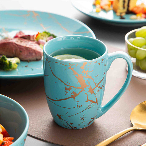 Lovecasa 16-Piece Gold Splash Dinnerware Set Combining Elegance And Functionality For Any Dining Occasion - Turquoise