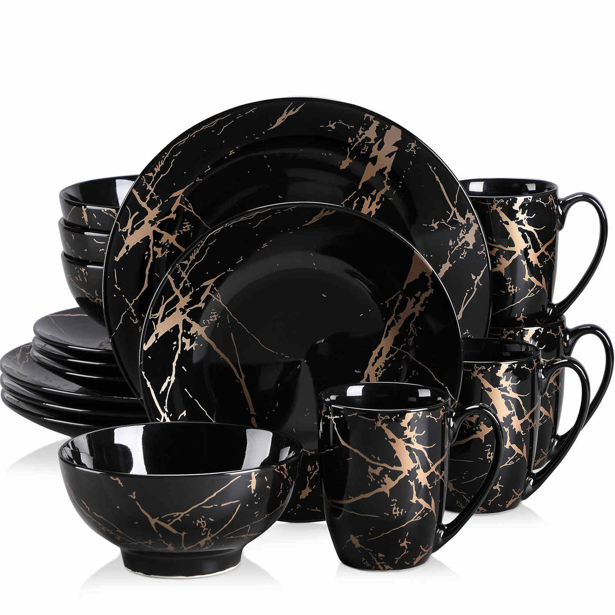 Lovecasa 16-Piece Gold Splash Dinnerware Set Combining Elegance And Functionality For Any Dining Occasion - Black