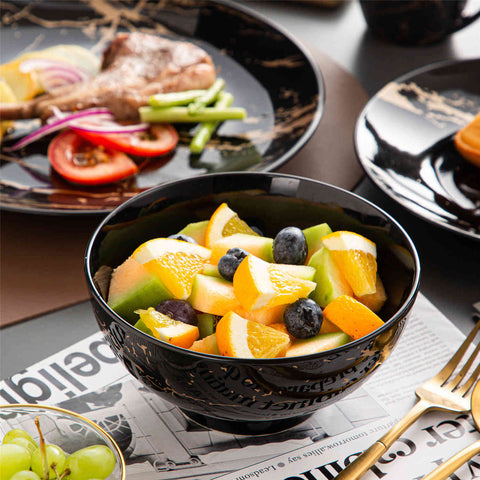 Lovecasa 16-Piece Gold Splash Dinnerware Set Combining Elegance And Functionality For Any Dining Occasion - Black