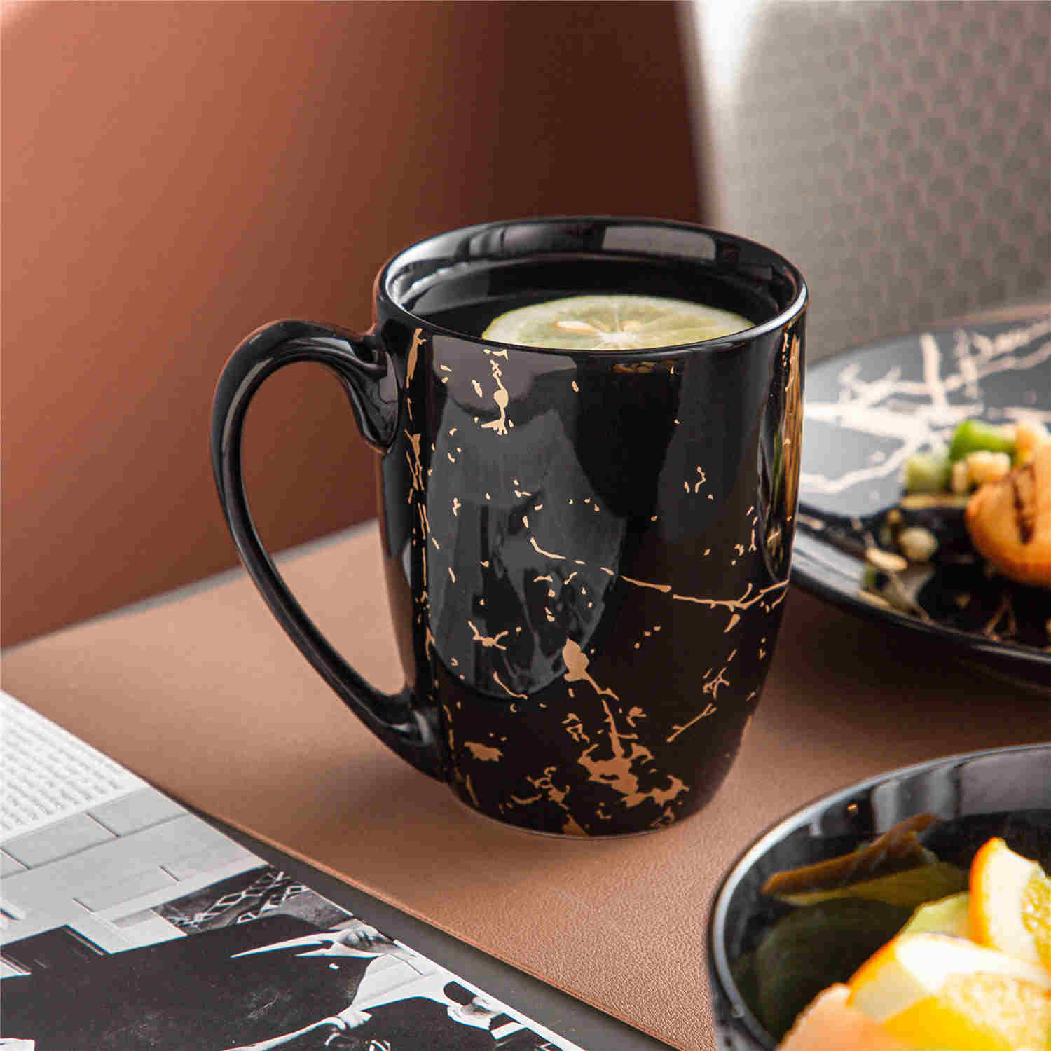 Lovecasa 16-Piece Gold Splash Dinnerware Set Combining Elegance And Functionality For Any Dining Occasion - Black