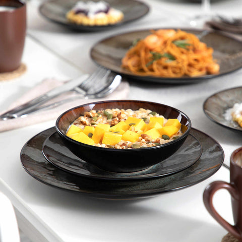 Bubble 16 Piece Stoneware Dinnerware Set With A Modern Textured Design - Perfect For Elevating Everyday Meals - Brown