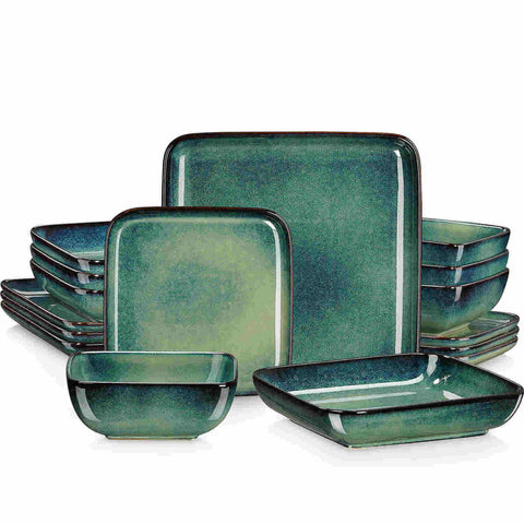 Stern 16 Piece Green Square Dinnerware Set